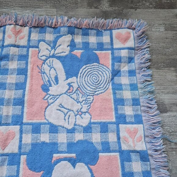 Disney Woven Knit Baby Blanket Mickey Mouse Minnie Donald Duck Pluto Vintage - Picture 6 of 14